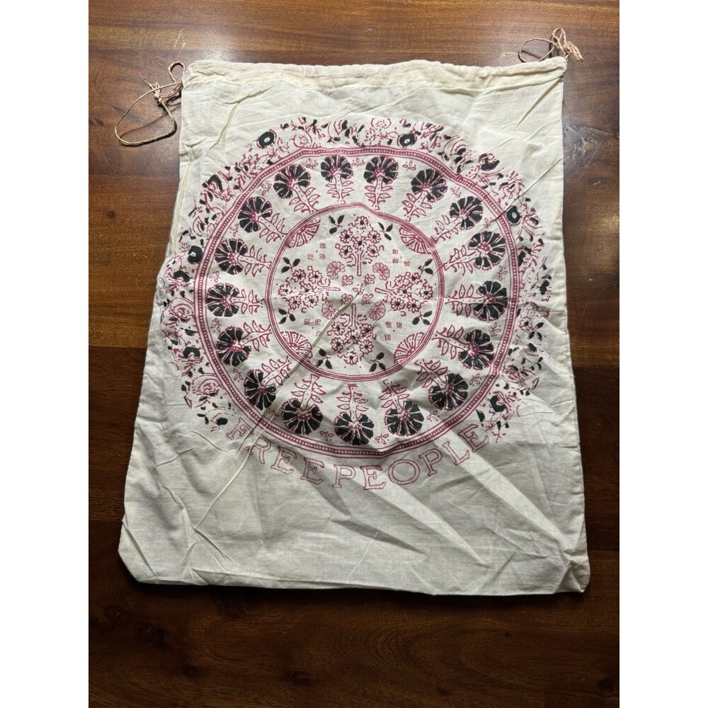 Free People Cotton Drawstring Tote Storage Dust Bag Mandala Logo Boho Off White